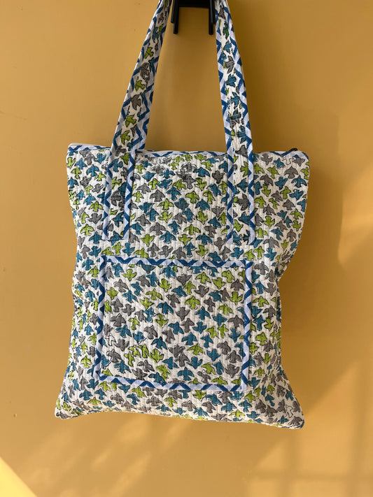 Dove Floral Vertical Cotton Quilted Tote Bag