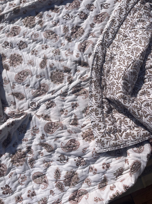 Sanganeri Print Single Bed Quilt (60”*90”)