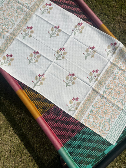 Moonlit Flora HandBlock Cotton Waffle Bath Towel