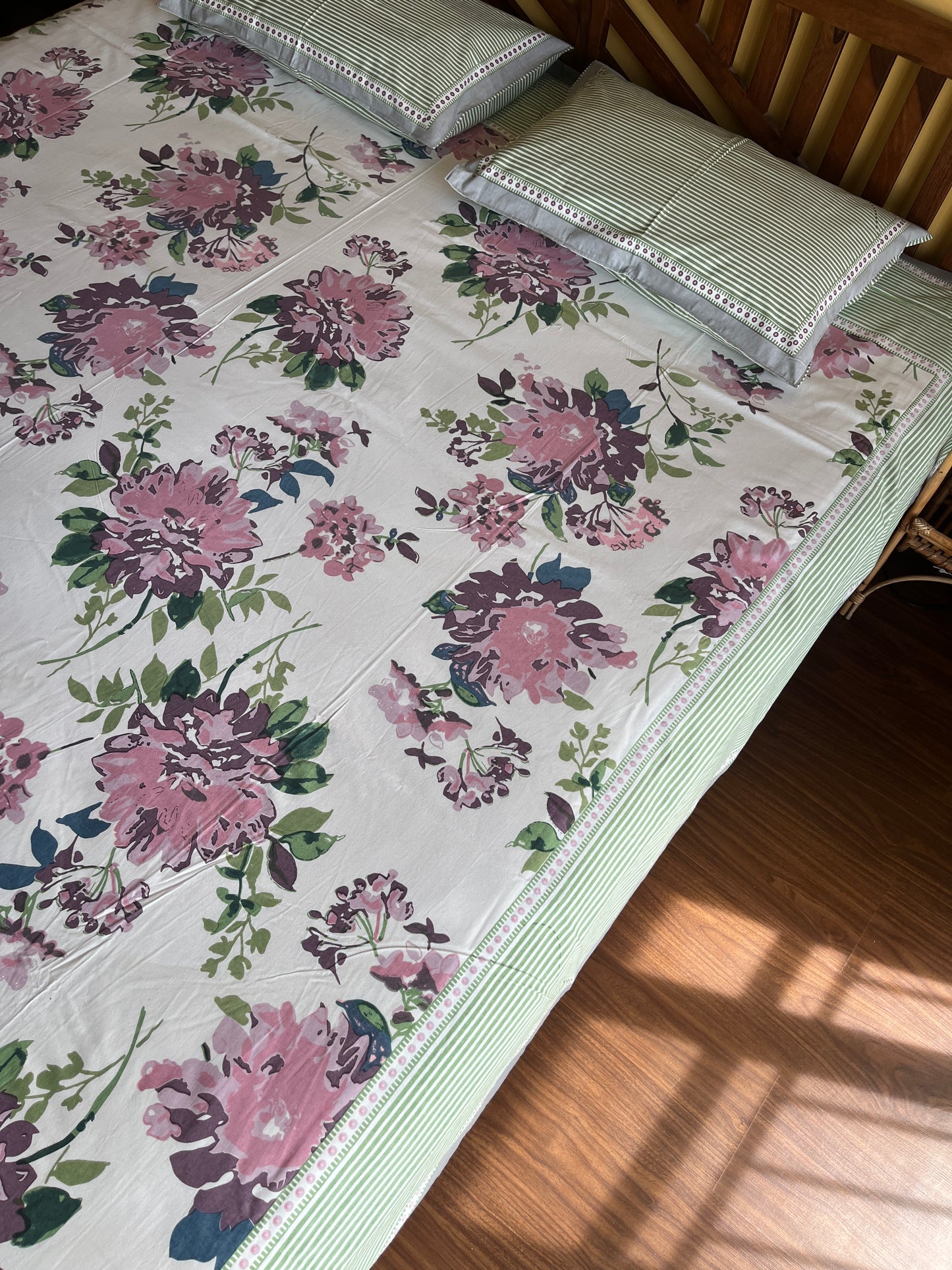 Blush Bloom Cotton Queen Size Bedsheet with 2 Pillow Covers (90”*108”)