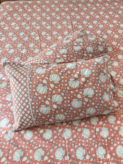 Coral Garden Pure Cotton King Size Bedsheet Set with 2 Pillow Covers (108”*108”)