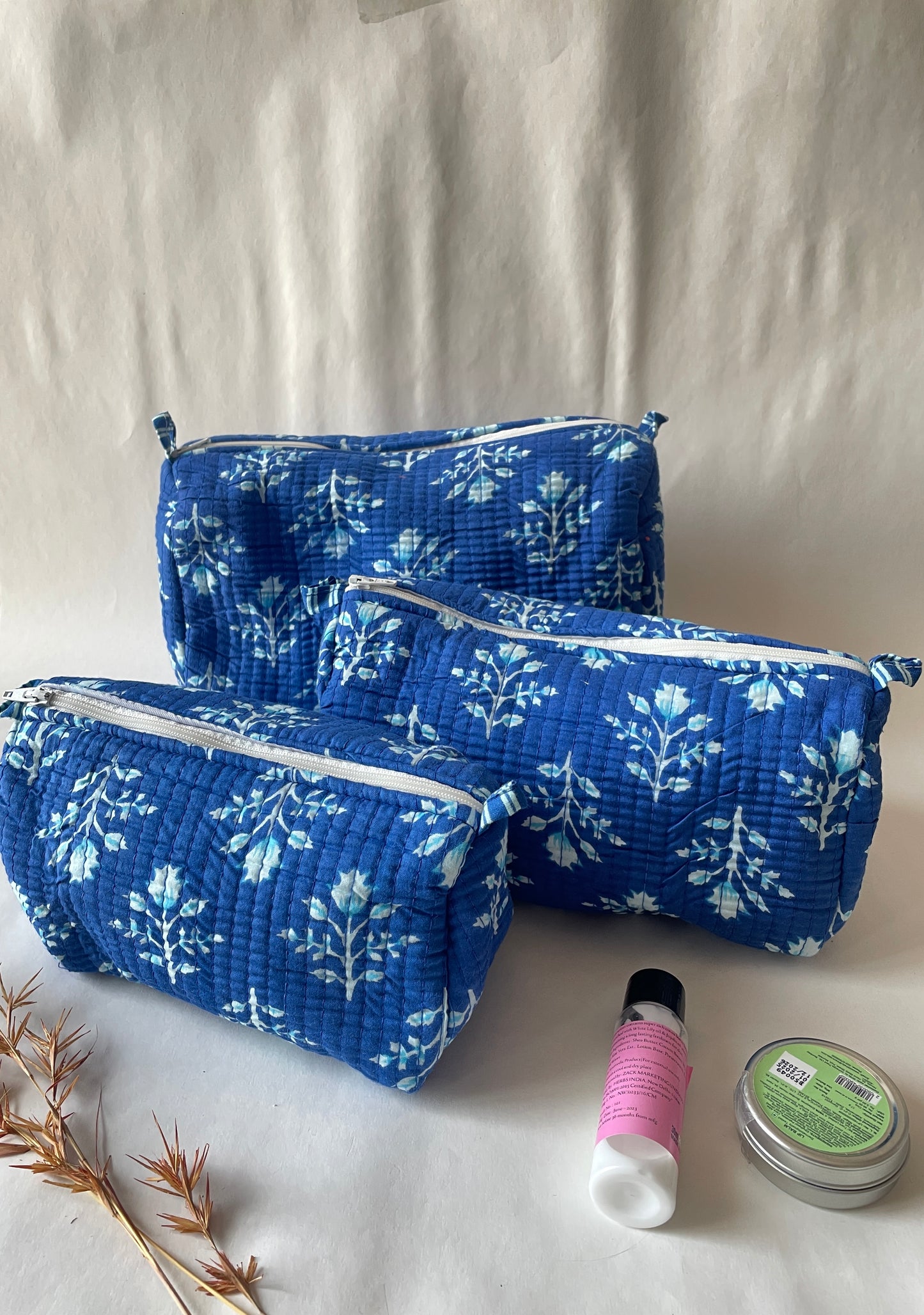 Bloomlet Cotton Quilted Pouches (set of 3)