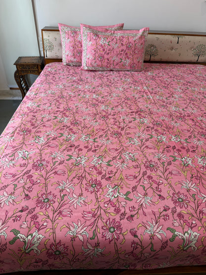 Persian Pink Pure Cotton King Size Bedsheet Set with 2 Pillow Covers (108”*108”)