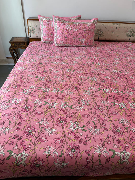 Persian Pink Pure Cotton King Size Bedsheet Set with 2 Pillow Covers (108”*108”)