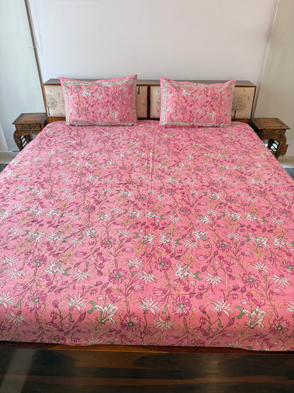 Persian Pink Pure Cotton King Size Bedsheet Set with 2 Pillow Covers (108”*108”)