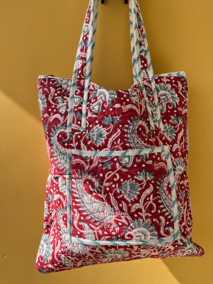 Paisely Vertical Cotton Quilted Tote Bag
