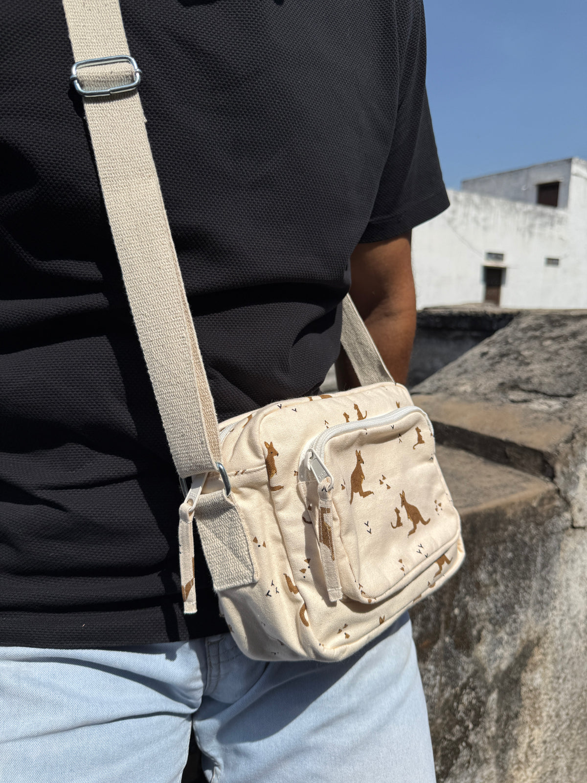 Kangaroo Cotton Canvas Multi-pocket Crossbody Sling – Travel Light, Stay Stylish