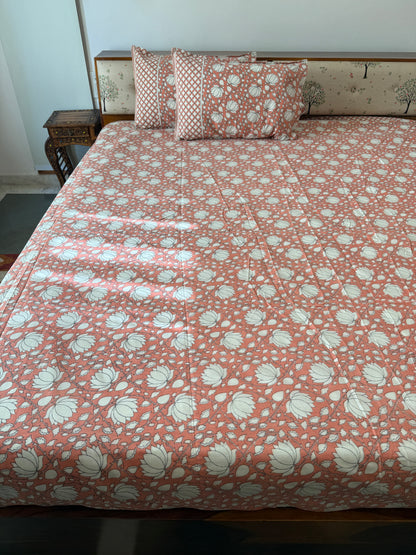Coral Garden Pure Cotton King Size Bedsheet Set with 2 Pillow Covers (108”*108”)