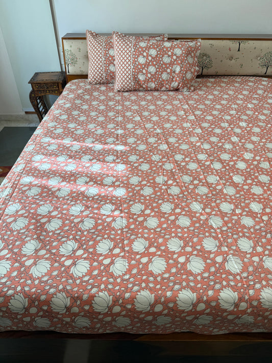 Coral Garden Pure Cotton King Size Bedsheet Set with 2 Pillow Covers (108”*108”)