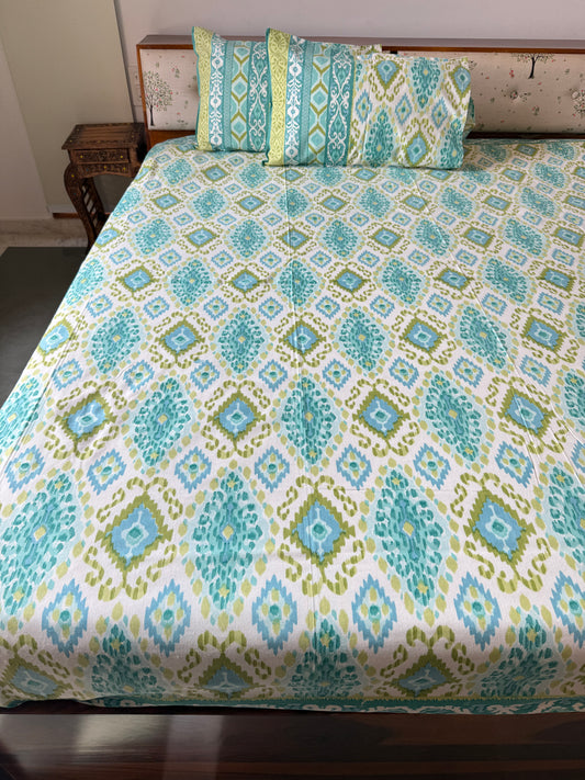 Ikat Reverie Pure Cotton King Size Bedsheet Set with 2 Pillow Covers (108”*108”)