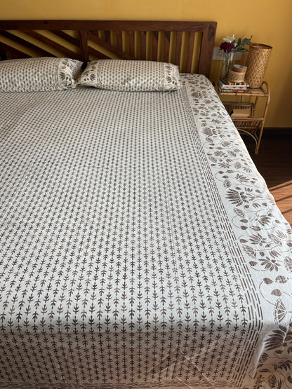 Earthen Whisper Cotton Queen Size Bedsheet with 2 Pillow Covers (90”*108”)