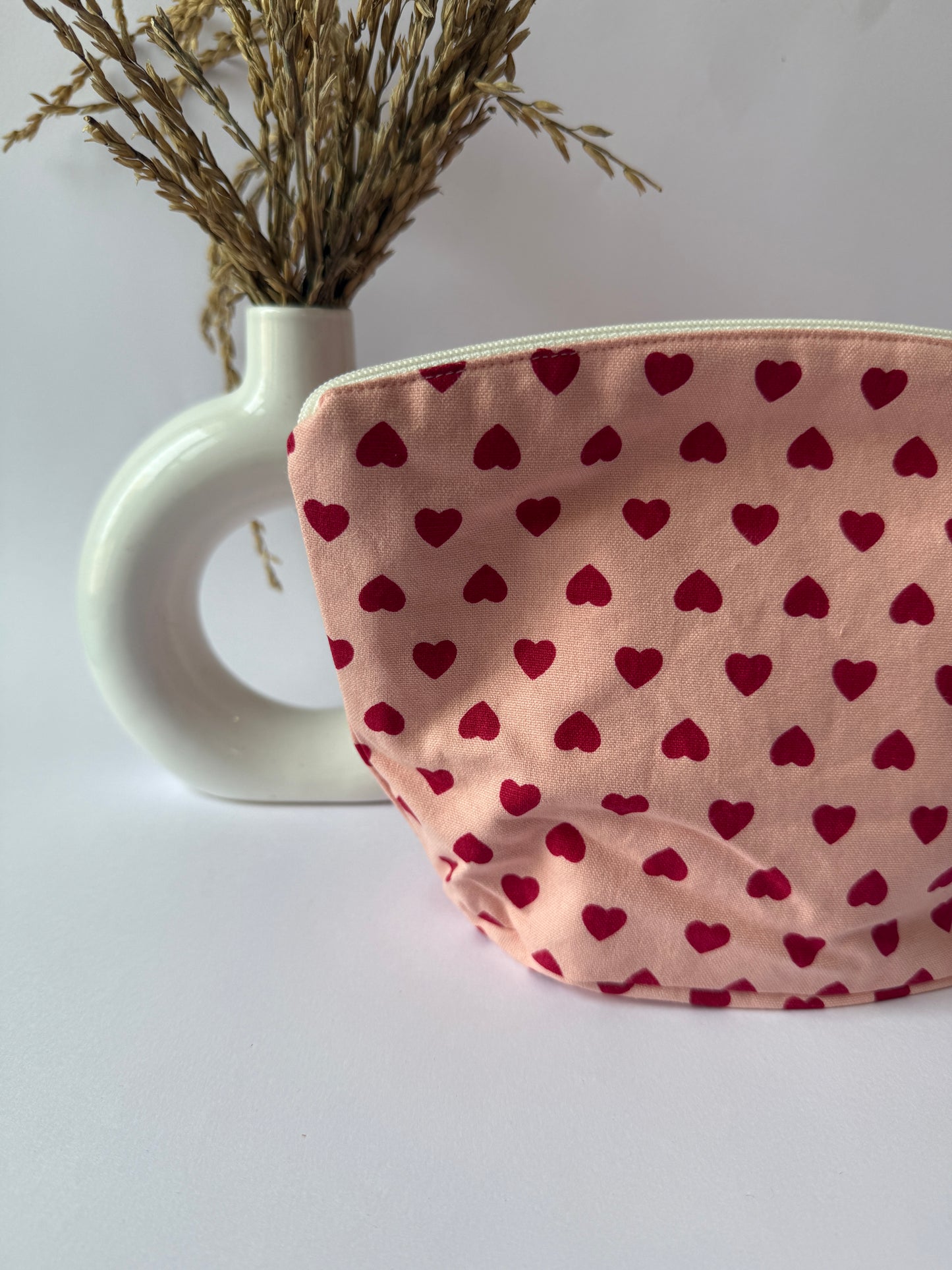 Pink Heart Cotton Canvas Big Pouch