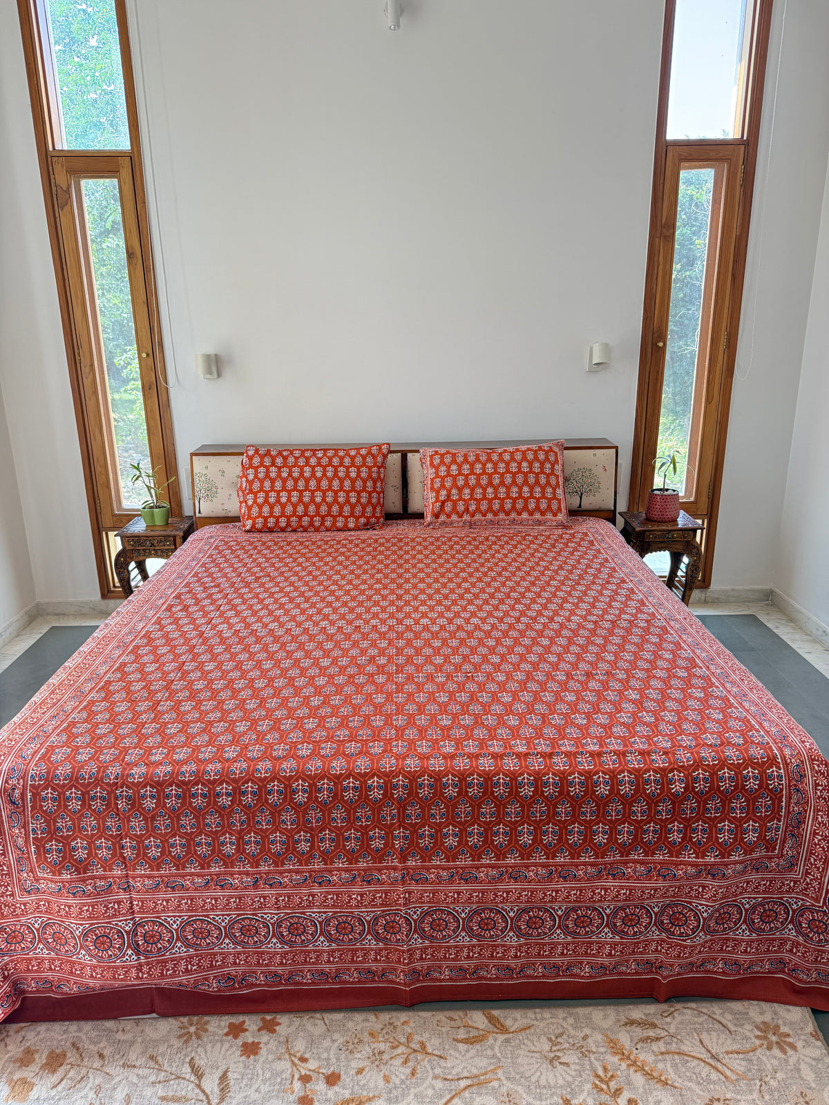 Cotton Queen Size Bedsheet with 2 Pillow Covers (90”*108”)