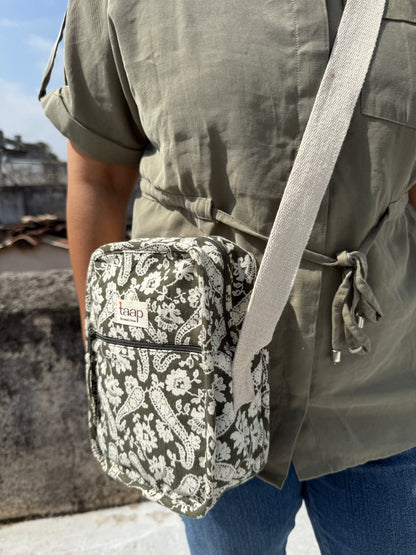 Green Paisley Cotton Canvas Vertical Crossbody Sling – Travel Light, Stay Stylish