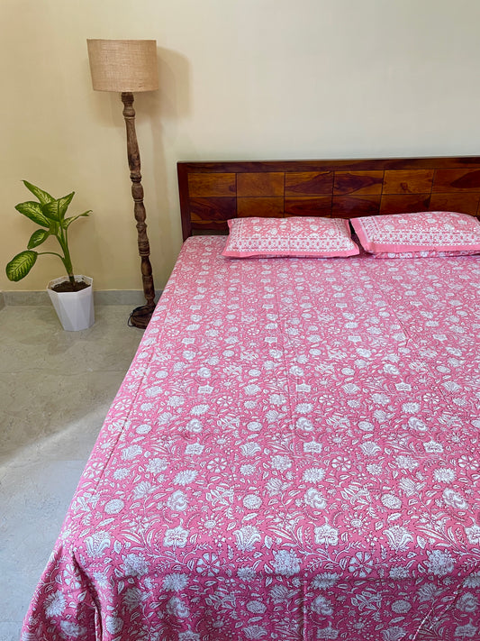 Summer Rosevine Pure Cotton King Size Bedsheet Set with 2 Pillow Covers (108”*108”)