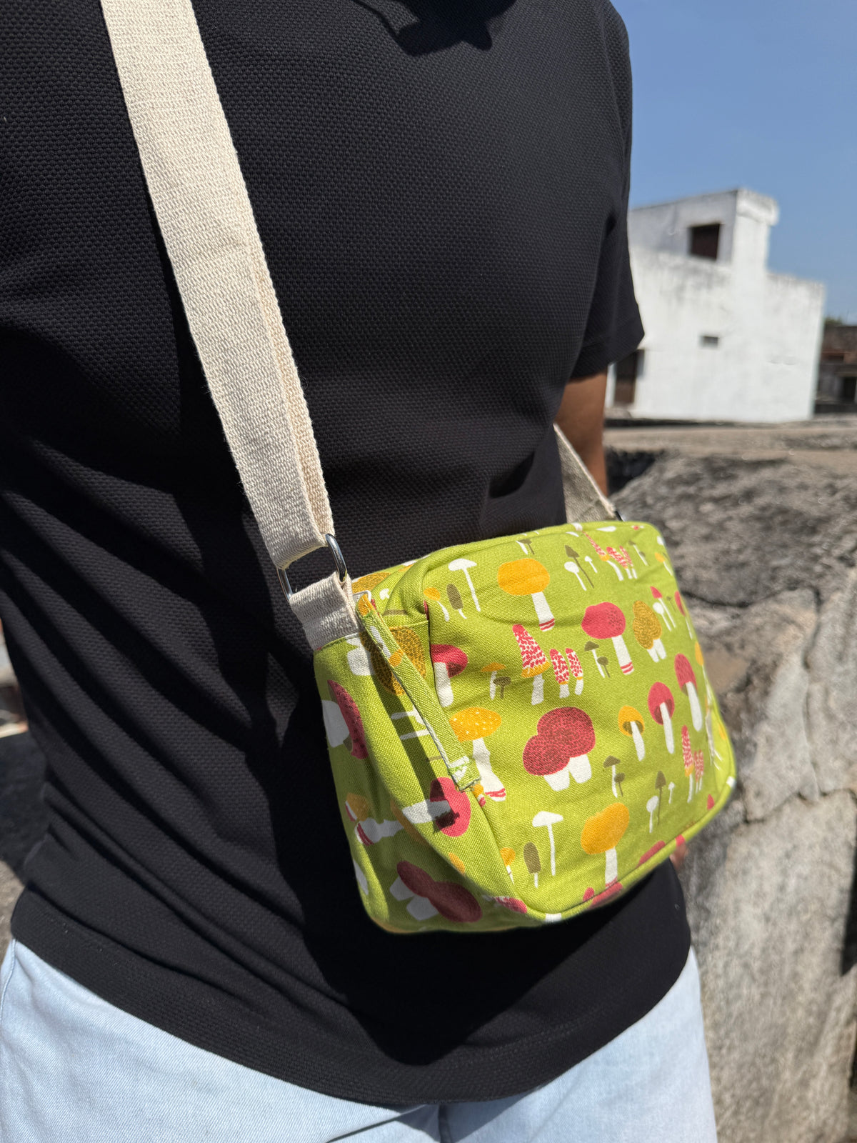 Mushroom Cotton Canvas Horizontal Sling with Inside Pocket – Sleek, Secure & Always Ready