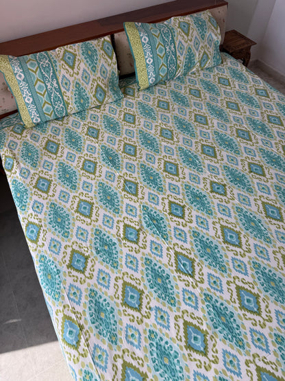 Ikat Reverie Pure Cotton King Size Bedsheet Set with 2 Pillow Covers (108”*108”)