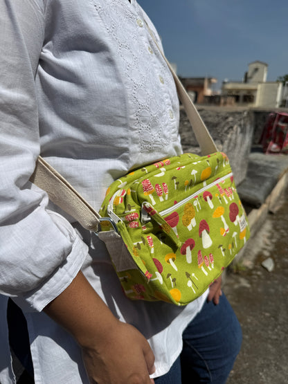 Mushroom Cotton Canvas Horizontal Sling with Front & Inside Pocket – Sleek, Secure & Always Ready