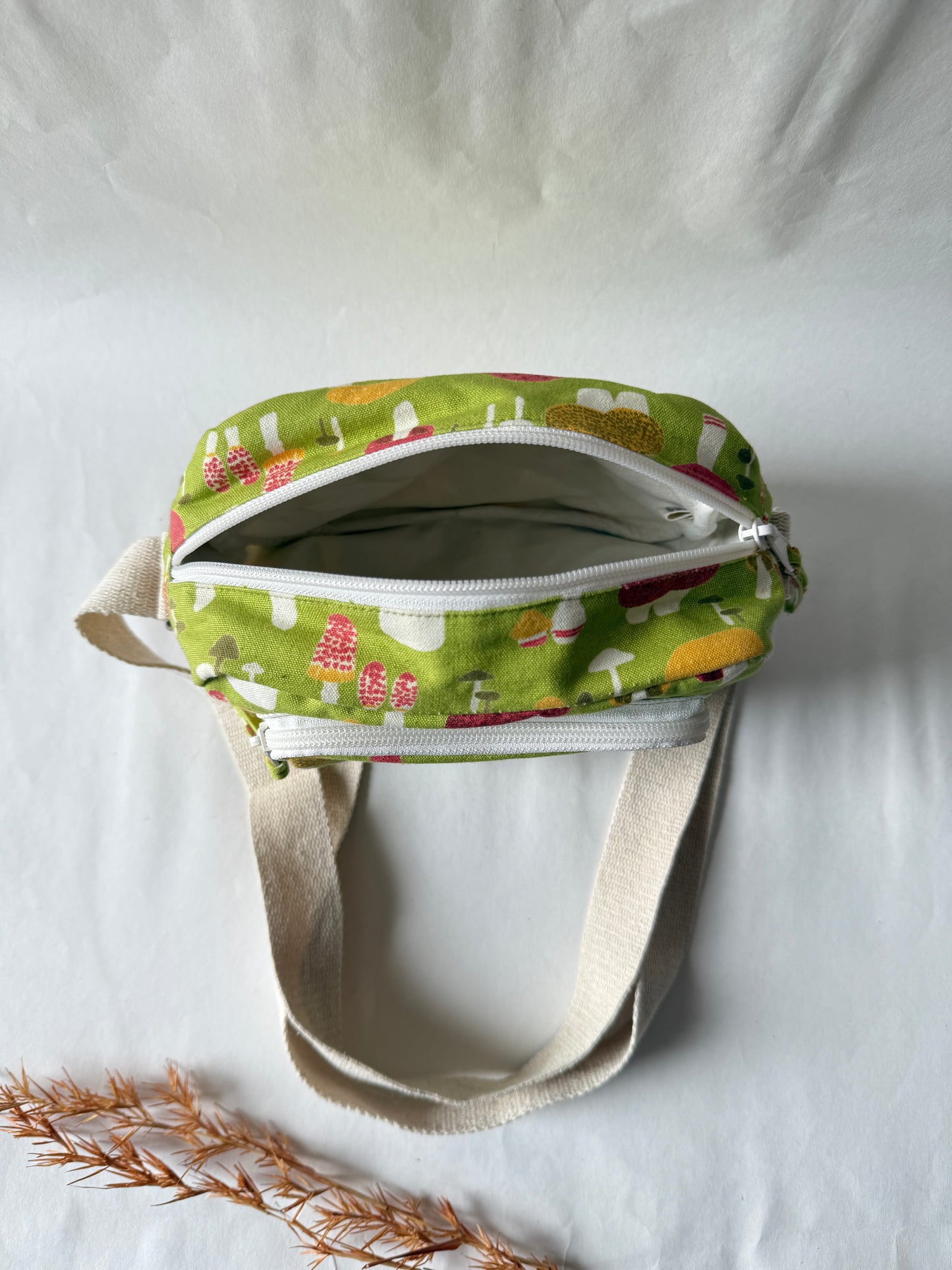 Mushroom Magic Cotton Canvas Multi-pocket Crossbody Sling – Travel Light, Stay Stylish