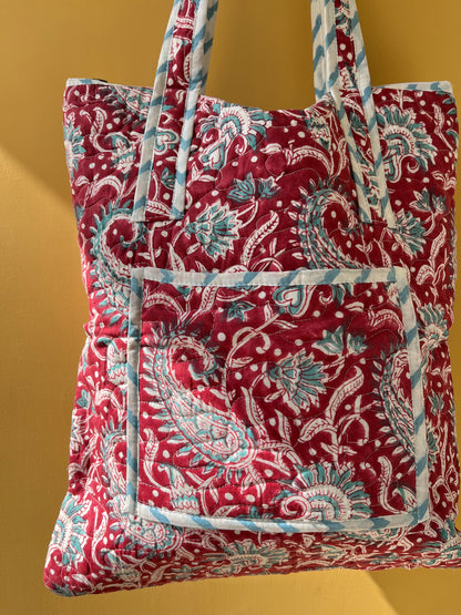 Paisely Vertical Cotton Quilted Tote Bag