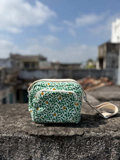 Green Leaf Cotton Canvas Multi-pocket Crossbody Sling – Travel Light, Stay Stylish