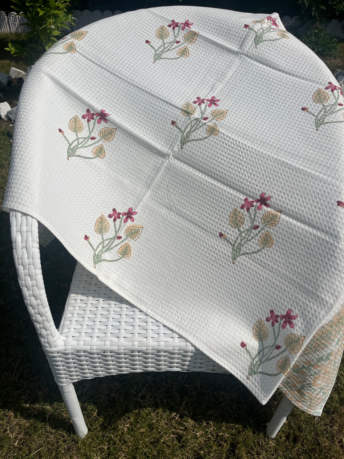 Moonlit Flora HandBlock Cotton Waffle Bath Towel