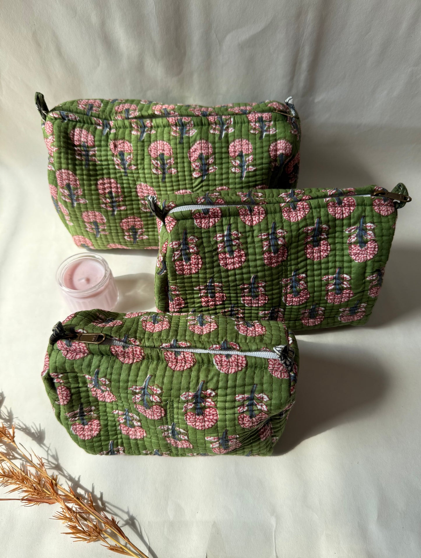 Cotton Quilted Pouches (set of 3)