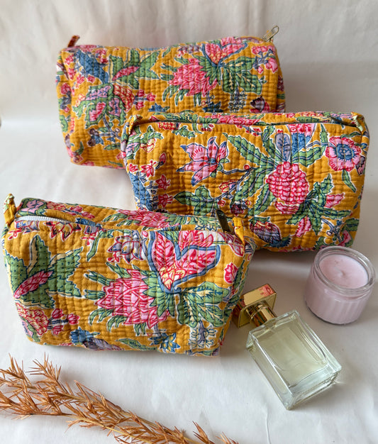 Floral Mirage Cotton Quilted Pouches (set of 3)