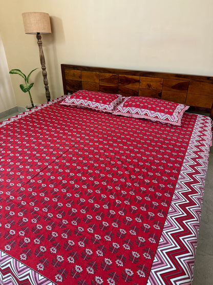 Ruby Rhythm Cotton Queen Size Bedsheet with 2 Pillow Covers (100”*108”)
