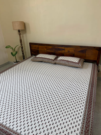 Rajasthan Rustica Cotton Queen Size Bedsheet with 2 pillow covers (90”*108”)