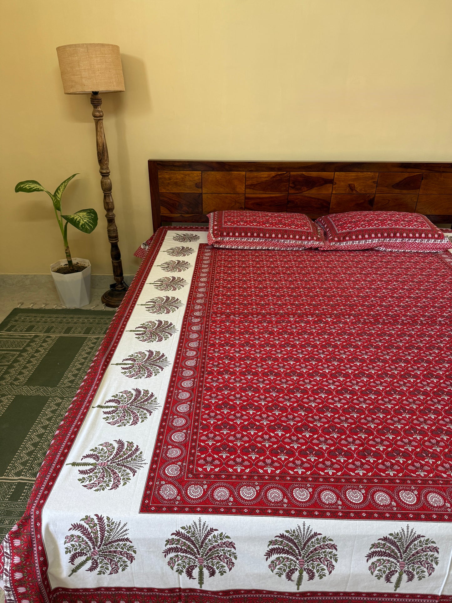 Ruby Canopy Cotton Queen Size Bedsheet with 2 Pillow Covers (100”*108”)