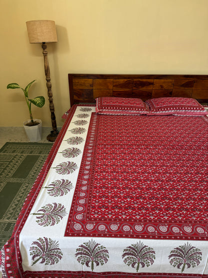 Ruby Canopy Cotton Queen Size Bedsheet with 2 Pillow Covers (100”*108”)