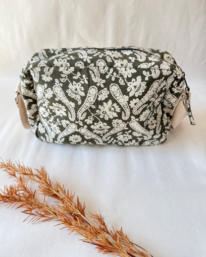 Green Paisley Cotton Canvas Horizontal Sling with Inside Pocket – Sleek, Secure & Always Ready