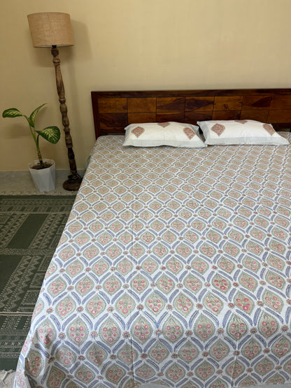 Heritage Medley HandBlock King Size Bedsheet with 2 Pillow Covers (108”*108”)