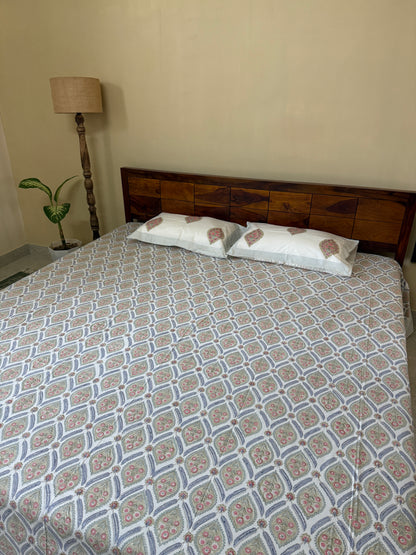 Heritage Medley HandBlock King Size Bedsheet with 2 Pillow Covers (108”*108”)
