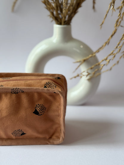 Tan Brown Cotton Canvas Box Pouch – Compact Storage with a Sharp Edge