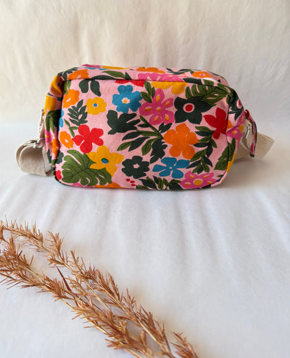 Tropical Floral Cotton Canvas Horizontal Sling with Front & Inside Pocket – Sleek, Secure & Always Ready