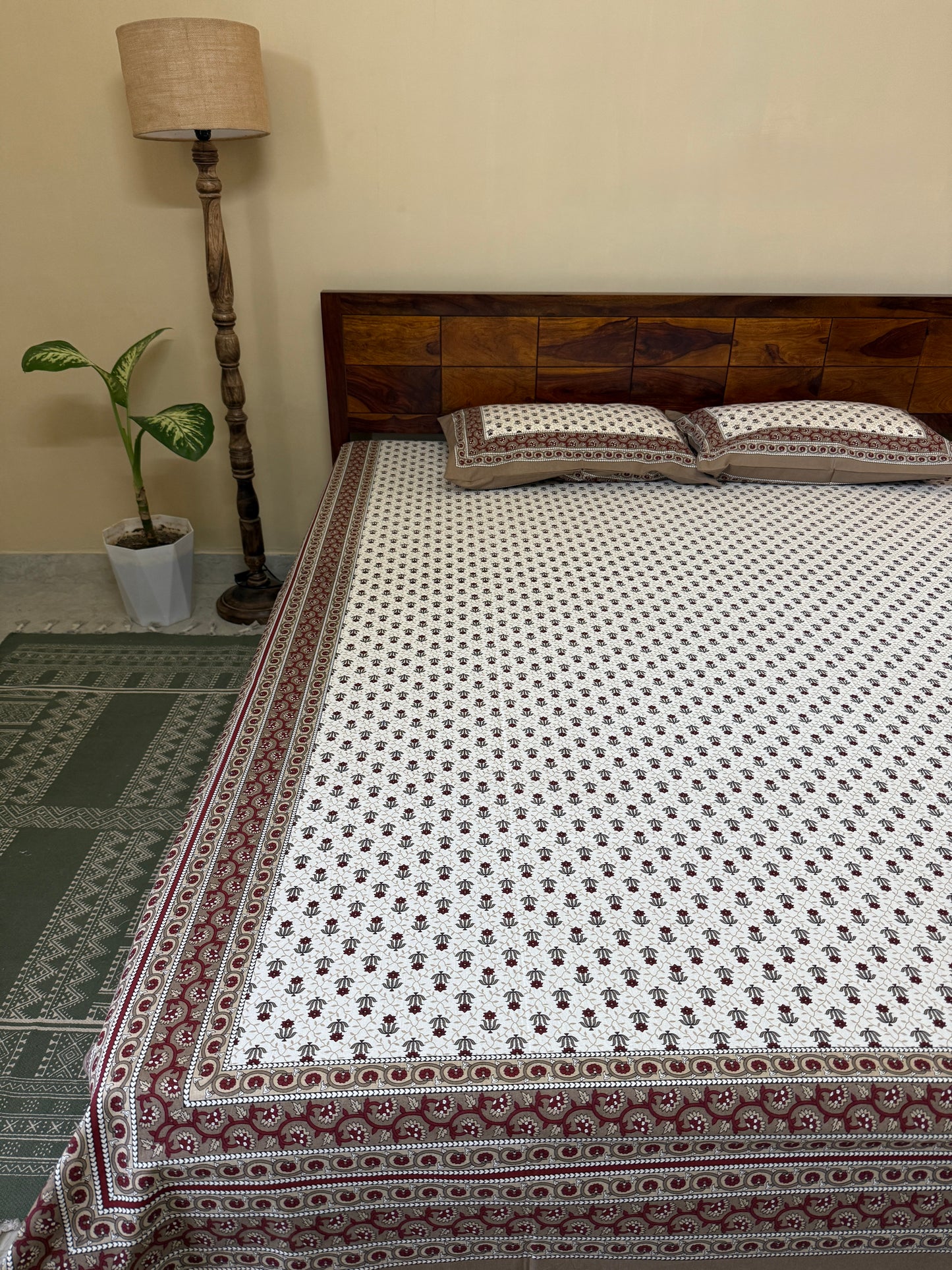 Rajasthan Rustica Cotton Queen Size Bedsheet with 2 pillow covers (90”*108”)