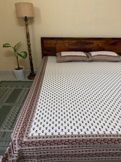 Rajasthan Rustica Cotton Queen Size Bedsheet with 2 pillow covers (90”*108”)