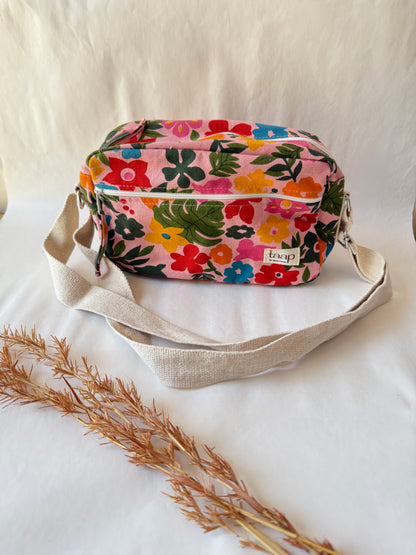 Tropical Floral Cotton Canvas Horizontal Sling with Front & Inside Pocket – Sleek, Secure & Always Ready