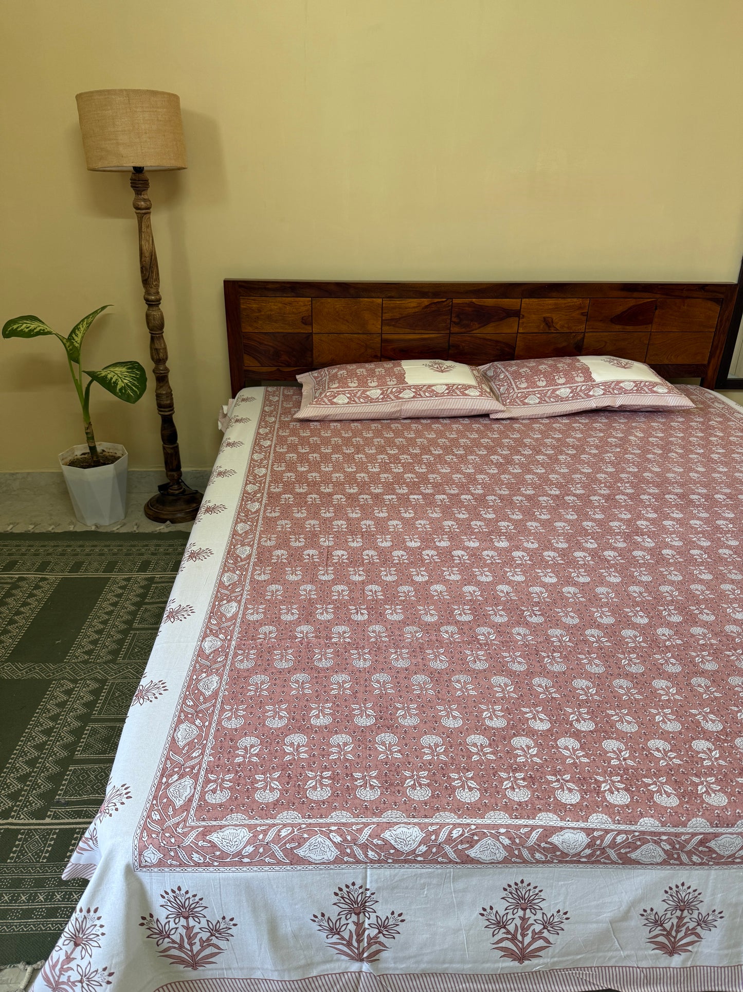 Rajwadi Rose Cotton Queen Size Bedsheet with 2 pillow covers (90”*108”)