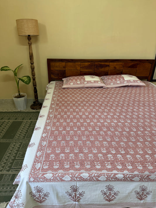 Rajwadi Rose Cotton Queen Size Bedsheet with 2 pillow covers (90”*108”)