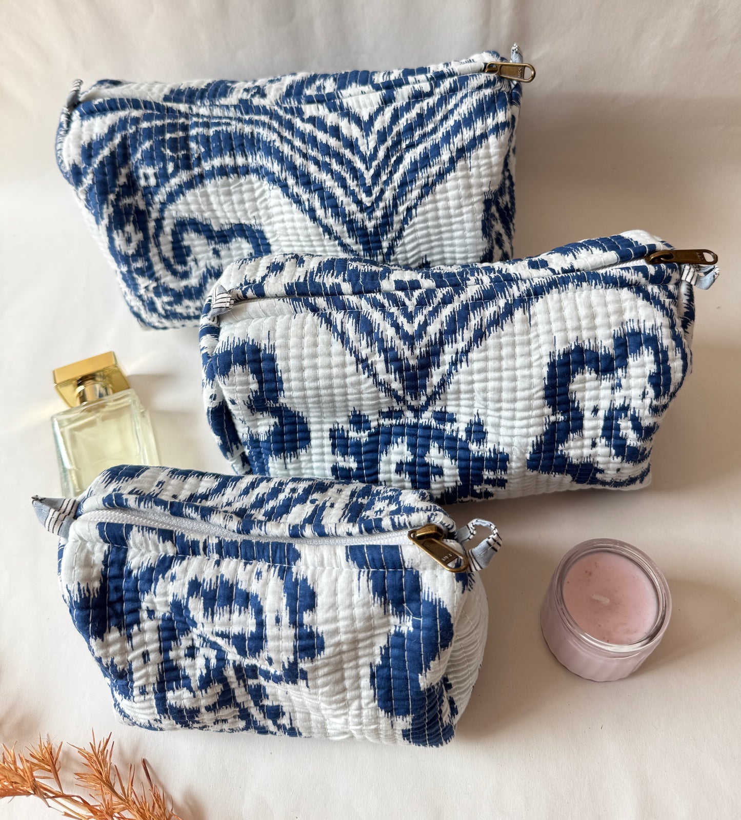 Ikat Cotton Quilted Pouches (set of 3)