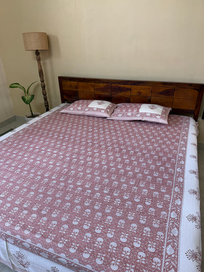 Rajwadi Rose Cotton Queen Size Bedsheet with 2 pillow covers (90”*108”)