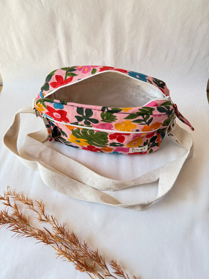 Tropical Floral Cotton Canvas Horizontal Sling with Front & Inside Pocket – Sleek, Secure & Always Ready