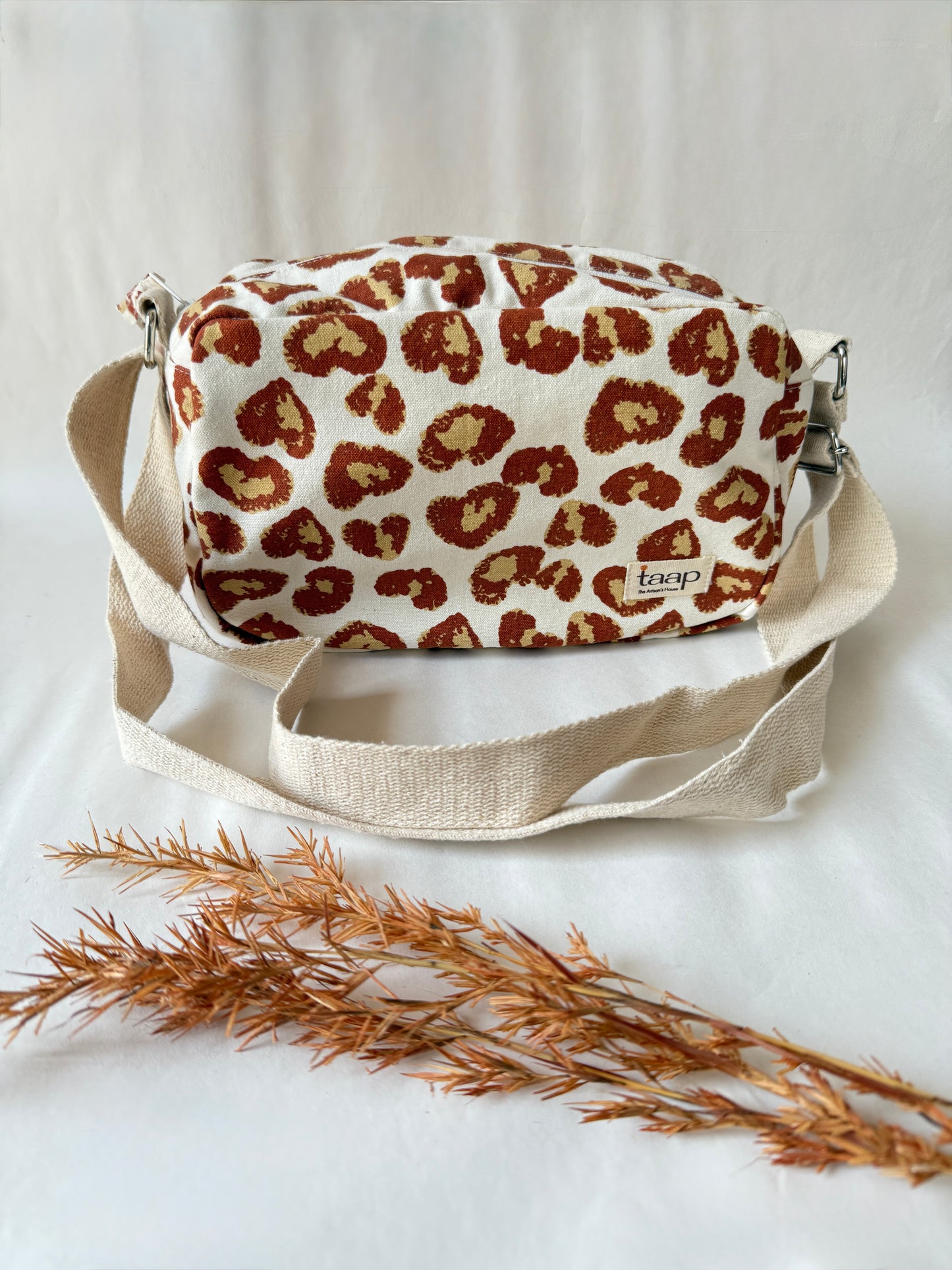 Leopard Cotton Canvas Horizontal Sling with Inside Pocket – Sleek, Secure & Always Ready