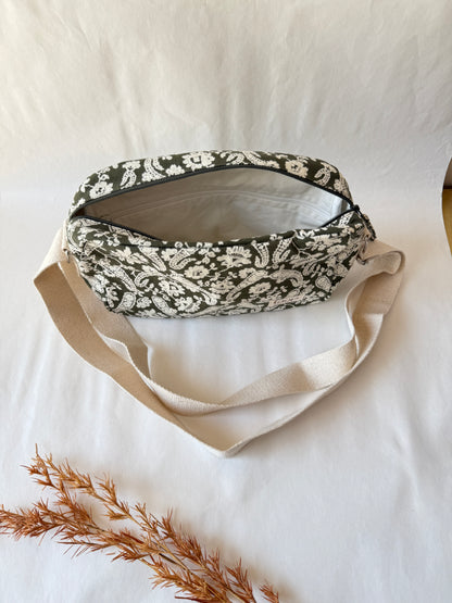 Green Paisley Cotton Canvas Horizontal Sling with Inside Pocket – Sleek, Secure & Always Ready