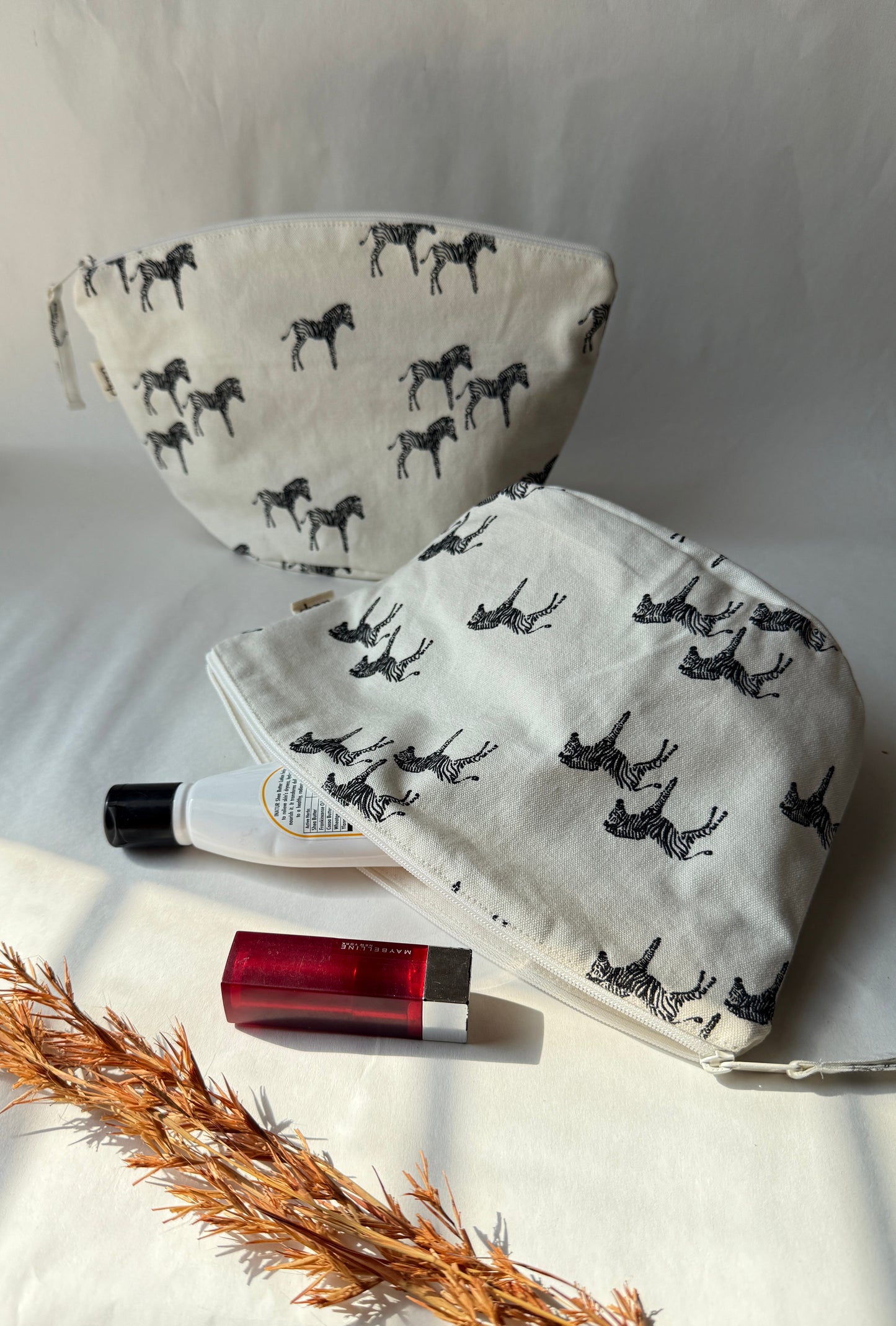 Zebra Cotton Canvas Big Pouch