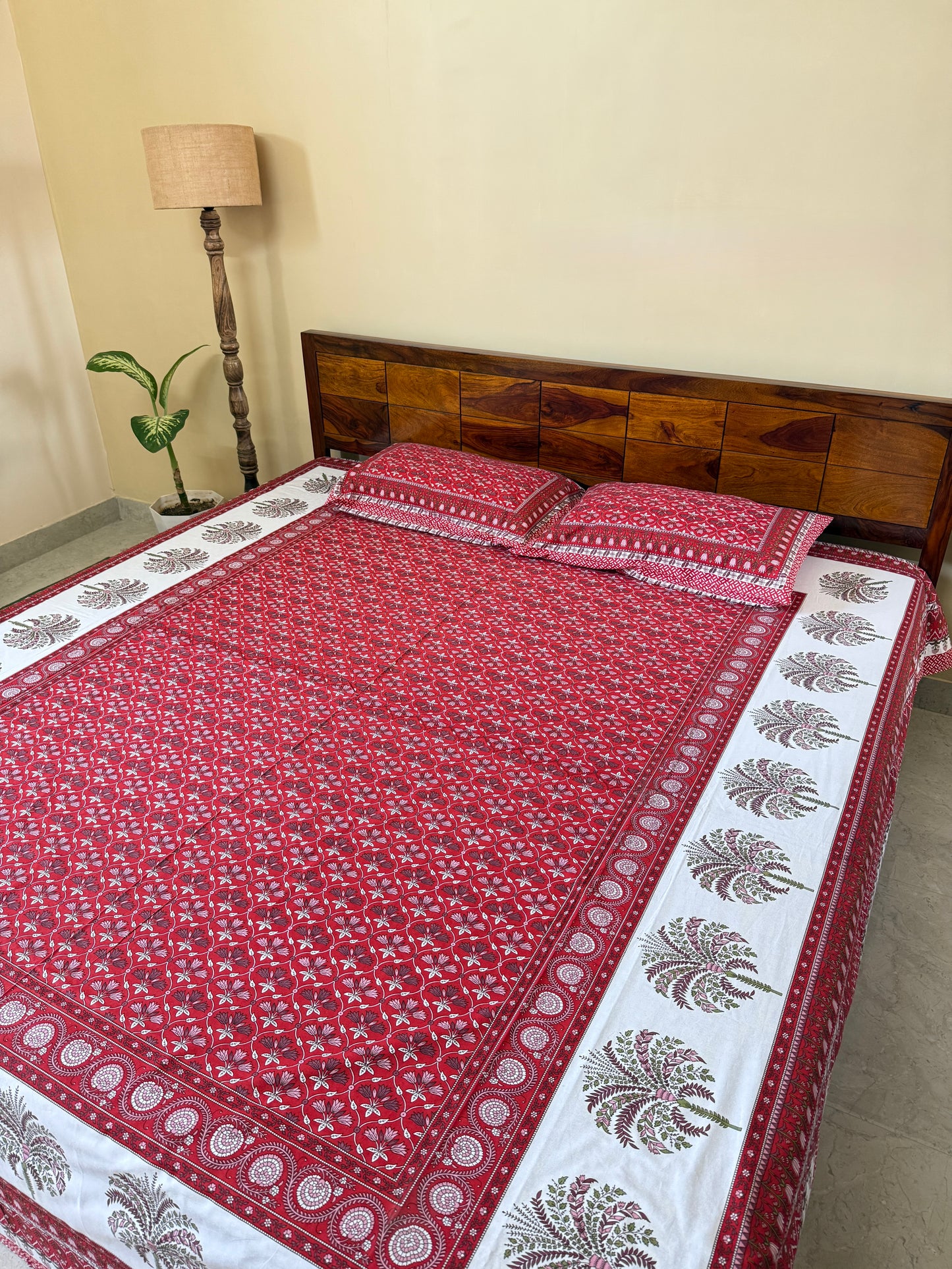 Ruby Canopy Cotton Queen Size Bedsheet with 2 Pillow Covers (100”*108”)