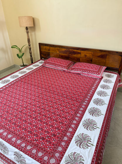 Ruby Canopy Cotton Queen Size Bedsheet with 2 Pillow Covers (100”*108”)